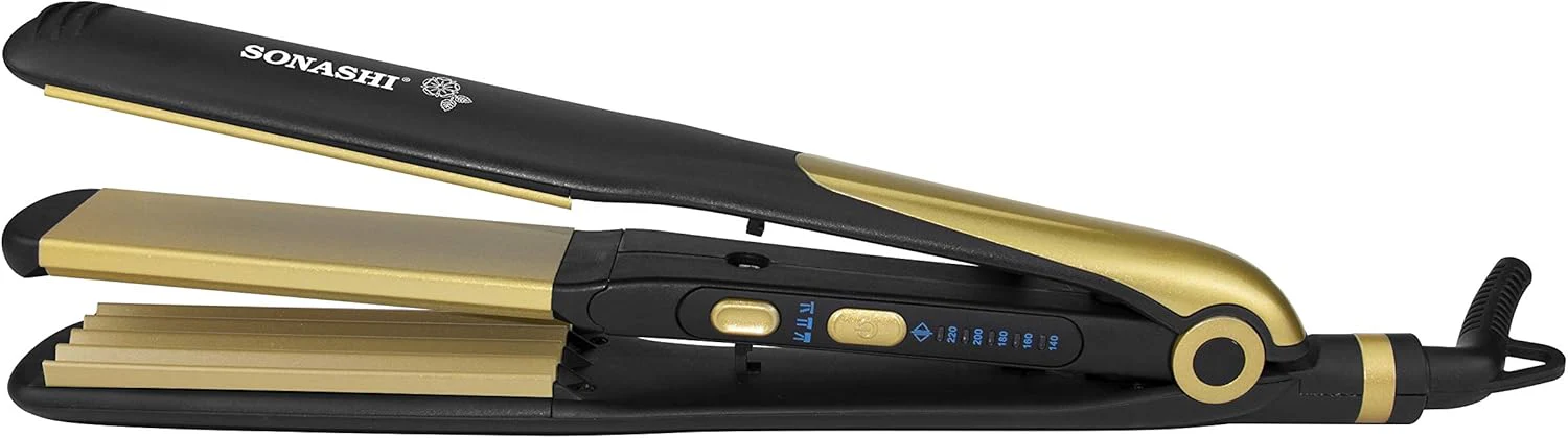 Sonashi 2in1 Hair Straightener & Crimper with Ceramic Coating Plates, Crimper Plate for Creating Waves, Temperature Control & LED Indicator, Versatile Straightening, Hair Iron 70W SHS-2082 Black/Gold