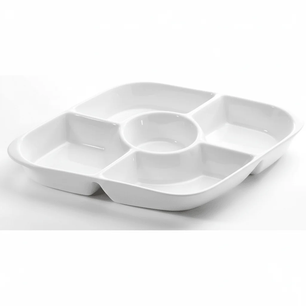 Symphony Collection – 37 cm White Ceramic Five-Section Square Plate