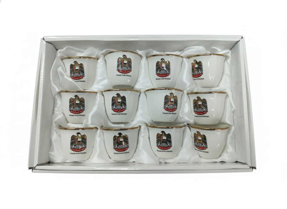 Hafit 12 Pieces 100CC Ceramic Cawa Cup Set with UAE National Design – Elegant Finish for Everyday or Special Use - Image 2