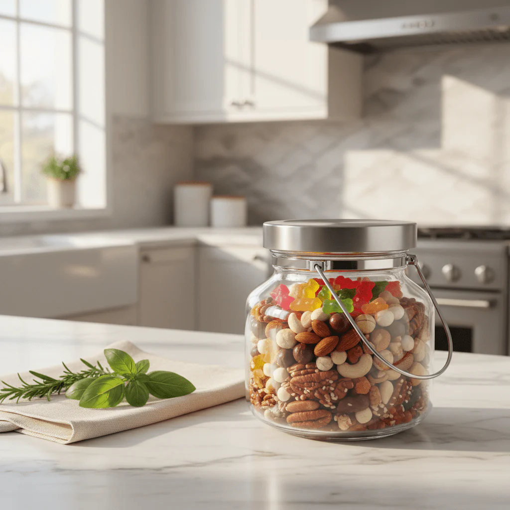 Hamid Airtight Glass Storage Jar with Stainless Steel Lid & Swing Carry Handle — 1800ml - Image 2