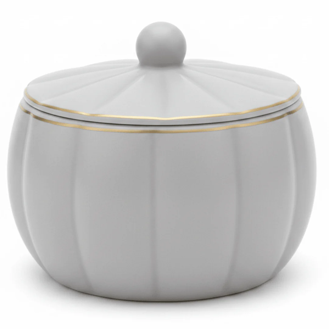Hamid Grey Ceramic Candy Bowl with Lid | 3.5 Inch | Gold Rim Accent
