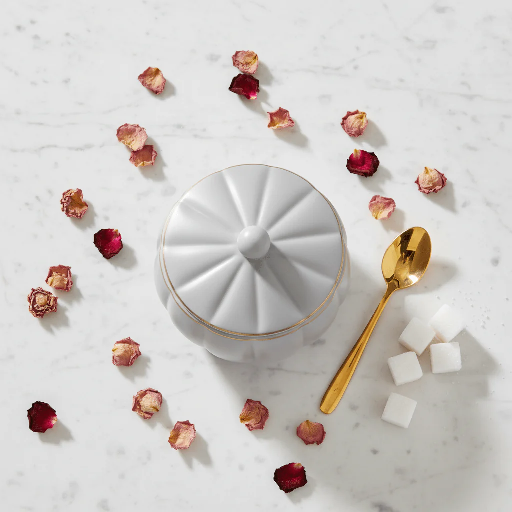 Hamid Grey Ceramic Candy Bowl with Lid | 3.5 Inch | Gold Rim Accent - Image 4