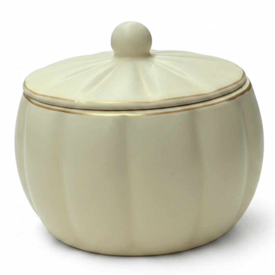 Hamid Light Yellow Ceramic Candy Bowl with Lid | 3.5 Inch | Gold Rim Accent