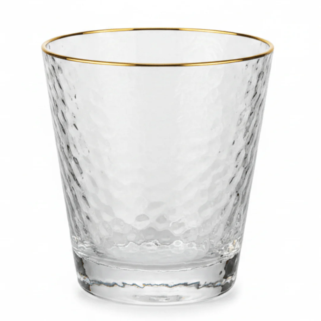 Hammered Clear Glass Tumbler with Gold Rim – 250ml