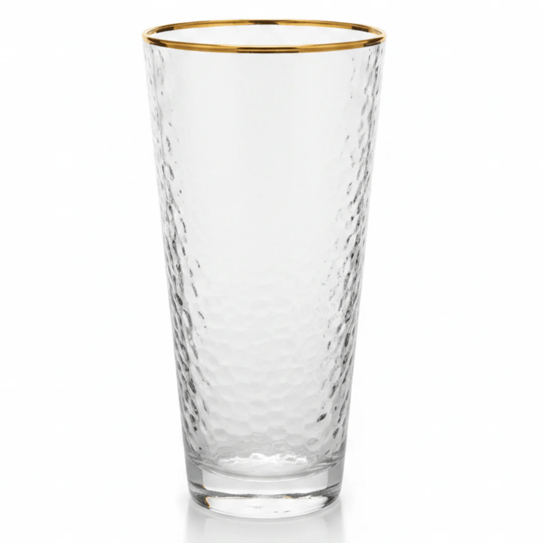 Hammered Glass Tumbler with Gold Rim | 350ml | Crystal Clear Drinkware
