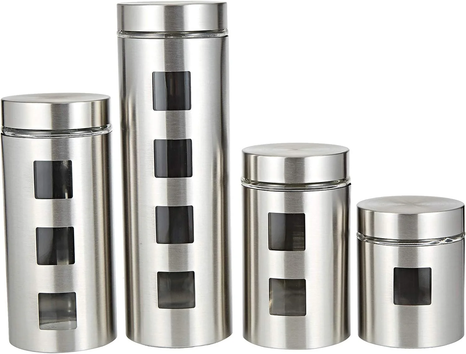 Harmony Canister With Coat 4 Pieces Set, Glass/Stainless Steel