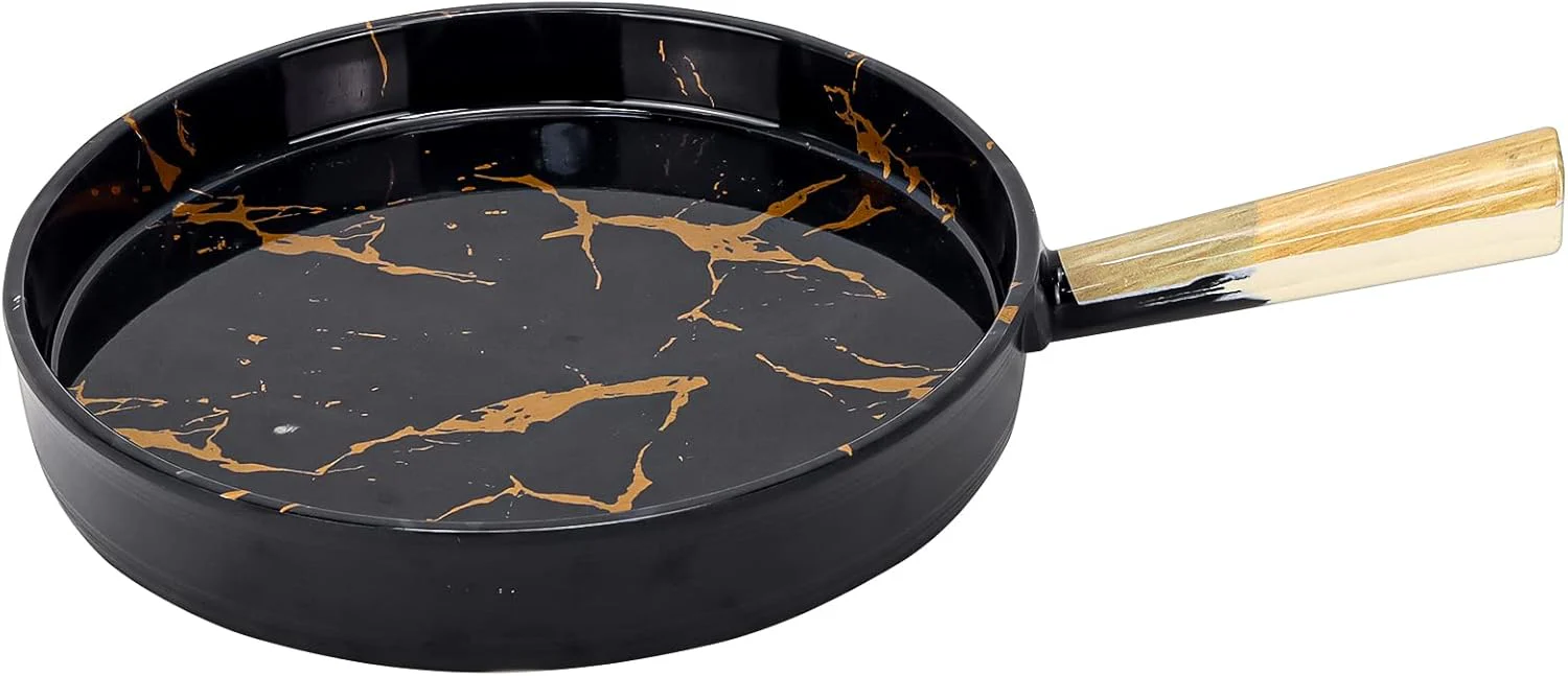 Harmony Melamine Horeca Handle Plate White Or Black With Gold Crack 36x24x4Cm