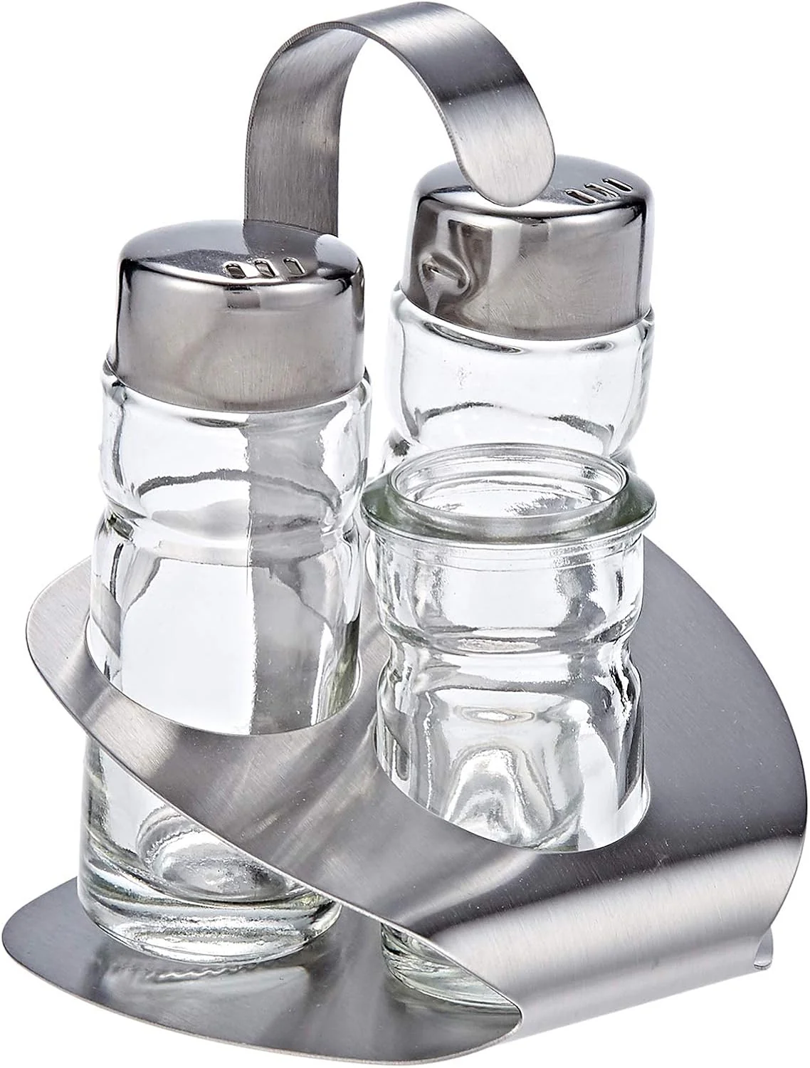 Harmony Salt, Pepper & Toothpick Holder Set with Metal Stand – 3-Piece, Clear