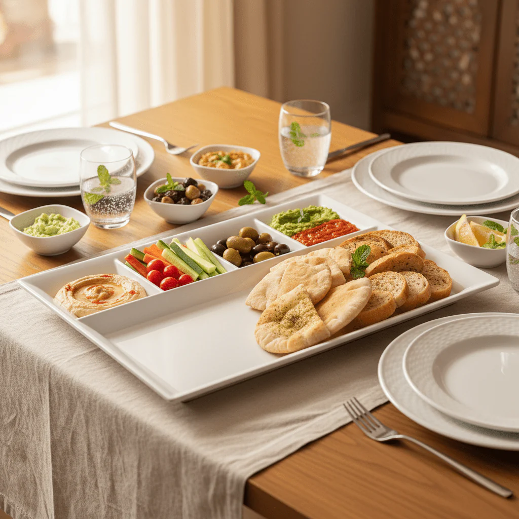 Harmony White Rectangular Melamine 5 Portion Serving Plate 43 × 30 cm Large Serving Tray Ideal for Buffet Catering and Family Meals - Image 2