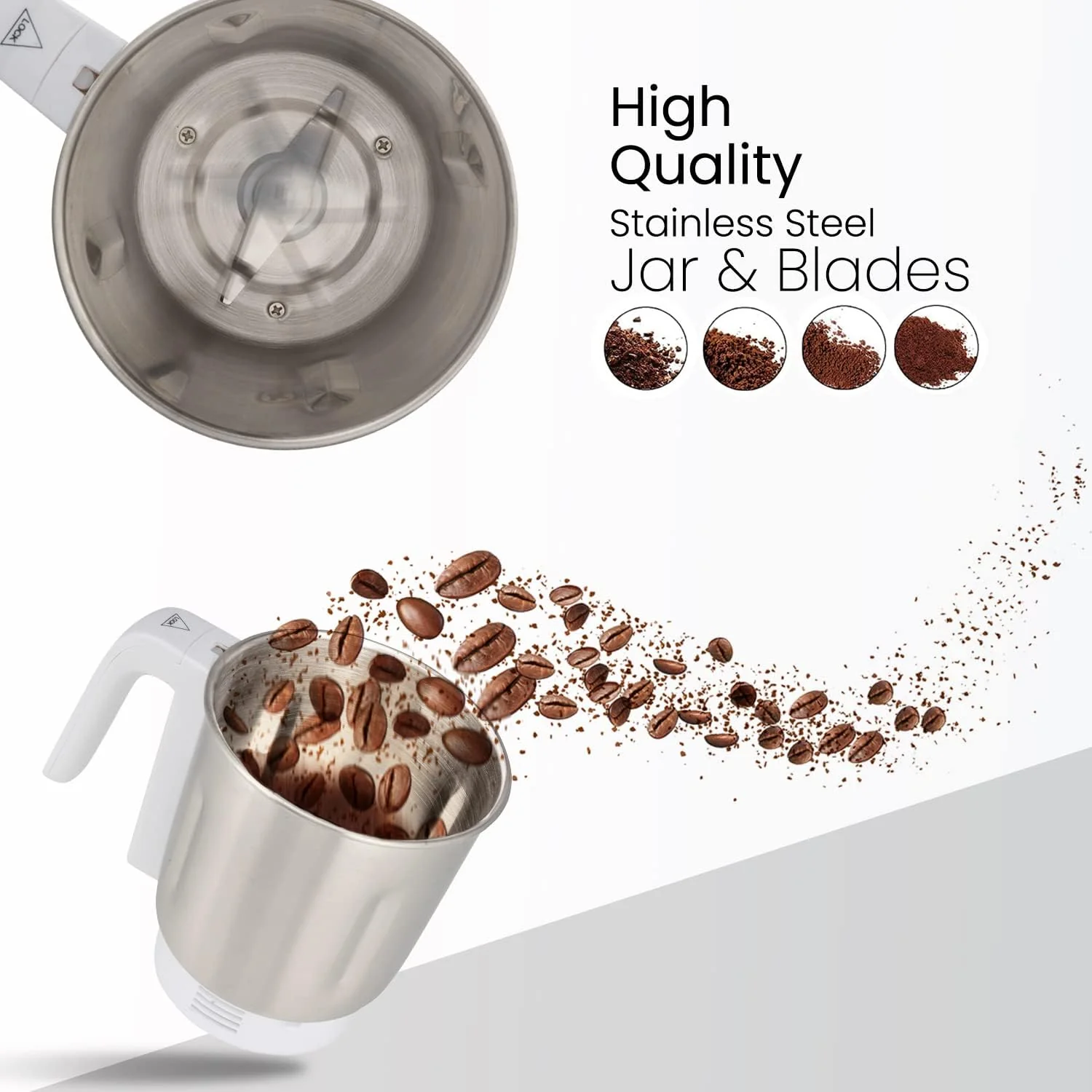 Geepas Coffee Grinder GCG6105 - 450W Electric Grinder | Separate Stainless Steel Blades for Coffee Beans, Spices & Dried Nuts Grinding | Detachable Bowl |Large Capacity Mill - Image 4