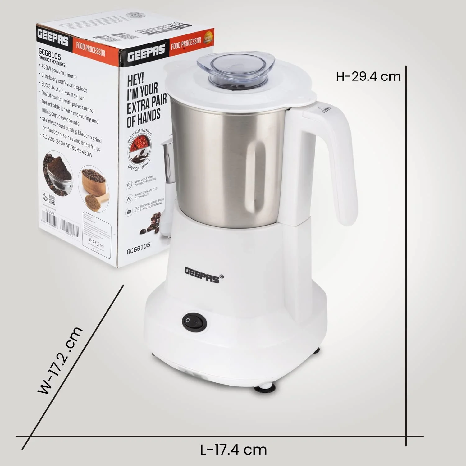 Geepas Coffee Grinder GCG6105 - 450W Electric Grinder | Separate Stainless Steel Blades for Coffee Beans, Spices & Dried Nuts Grinding | Detachable Bowl |Large Capacity Mill - Image 7