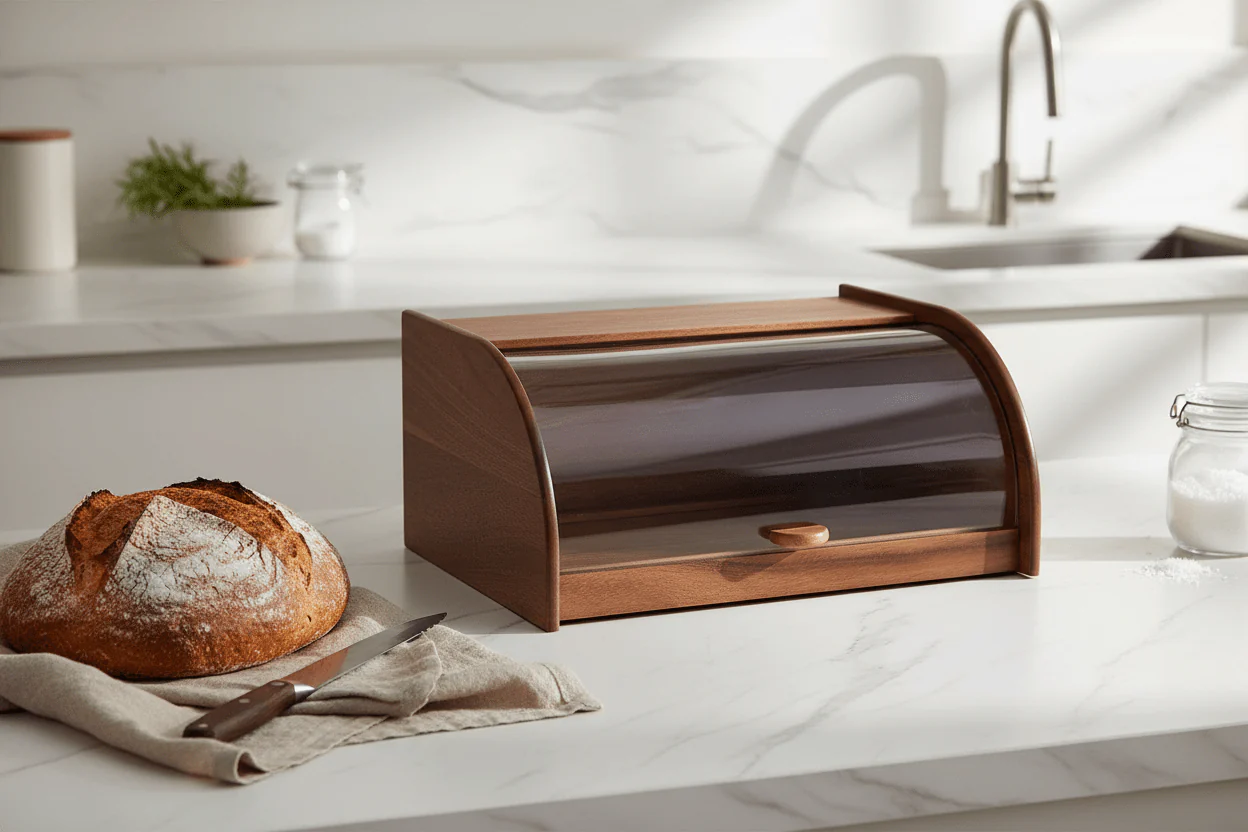 Billi Bread Box with Sliding Acrylic Lid | Walnut Wood | 27×40×18 cm - Image 3