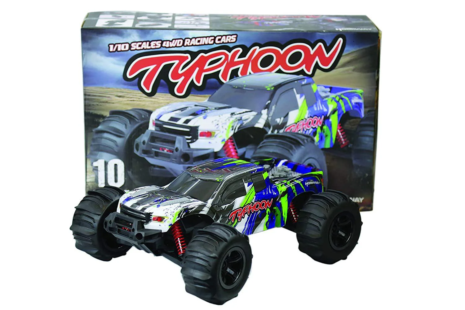 My Toys Typhoon 1:10 Scale 4WD Racing Car, 2.4GHz High Speed Radio Control, 3kg Analog Servo, 550 Power Motor, Gear Differential Design, Blue/Green, MT660-A