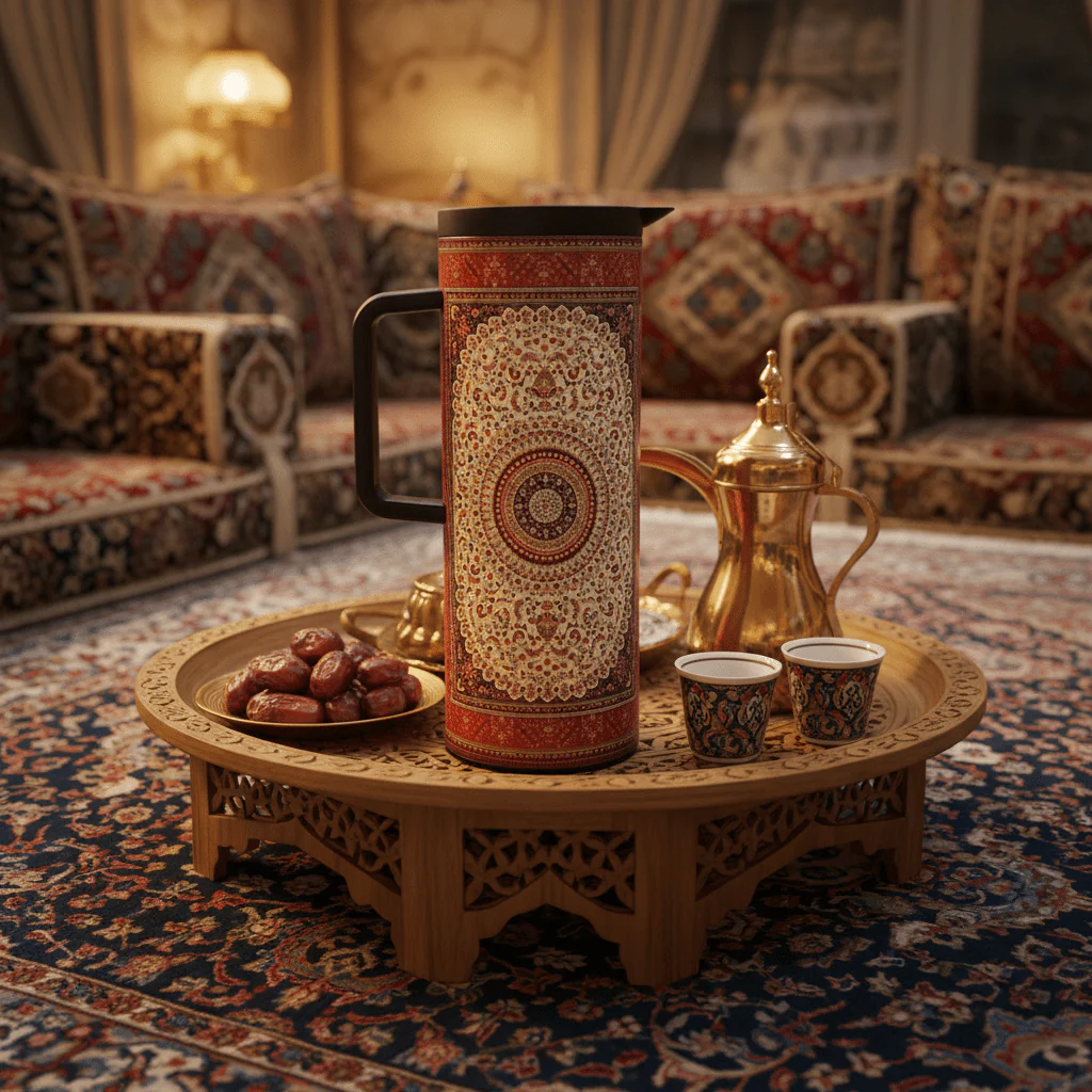 Hobby Lobby Traditional Arabic Pattern Vacuum Flask With Black Handle | 1 Litre - Image 3