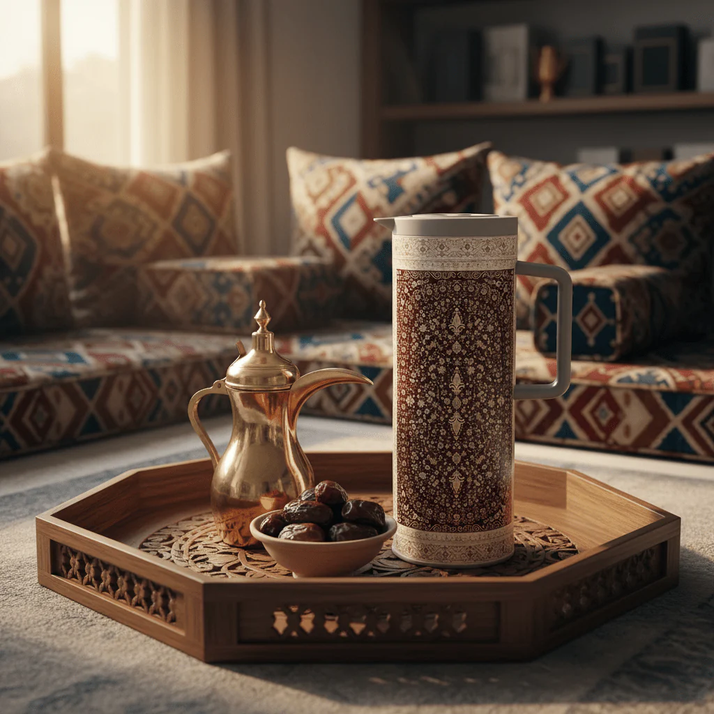 Hobby Lobby Brown and Grey Vacuum Flask with Traditional Floral Pattern | 1 Litre - Image 2