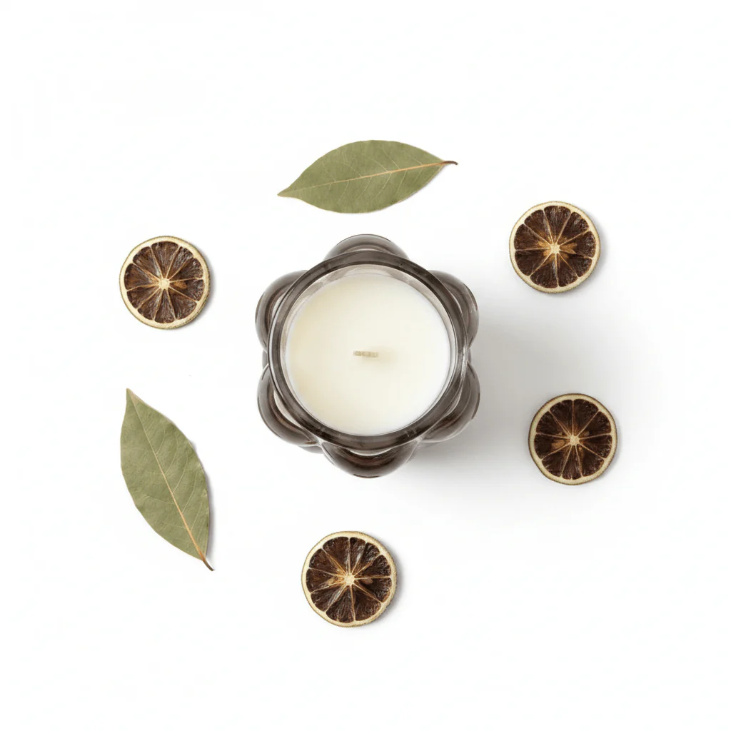 Home Fragrance Bay Leaf & Lime Mini Decorative Scented Candle in Glass Cup – 9 cm - Image 2