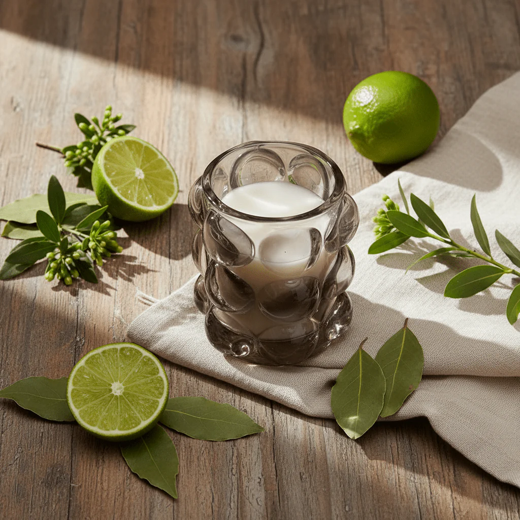 Home Fragrance Bay Leaf & Lime Mini Decorative Scented Candle in Glass Cup – 9 cm - Image 4