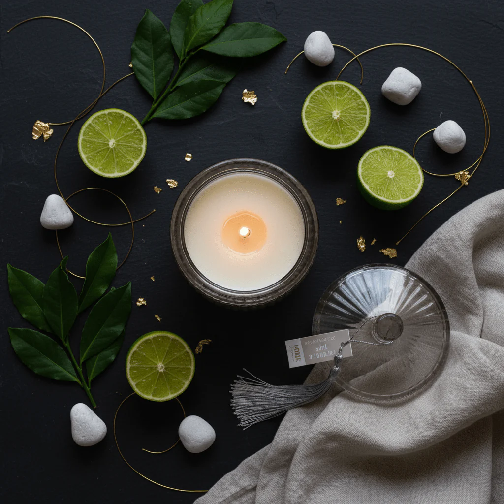 Home Fragrance Bay Leaf & Lime Premium Aromatic Candle with Elegant Glass Jar – 12 cm - Image 4