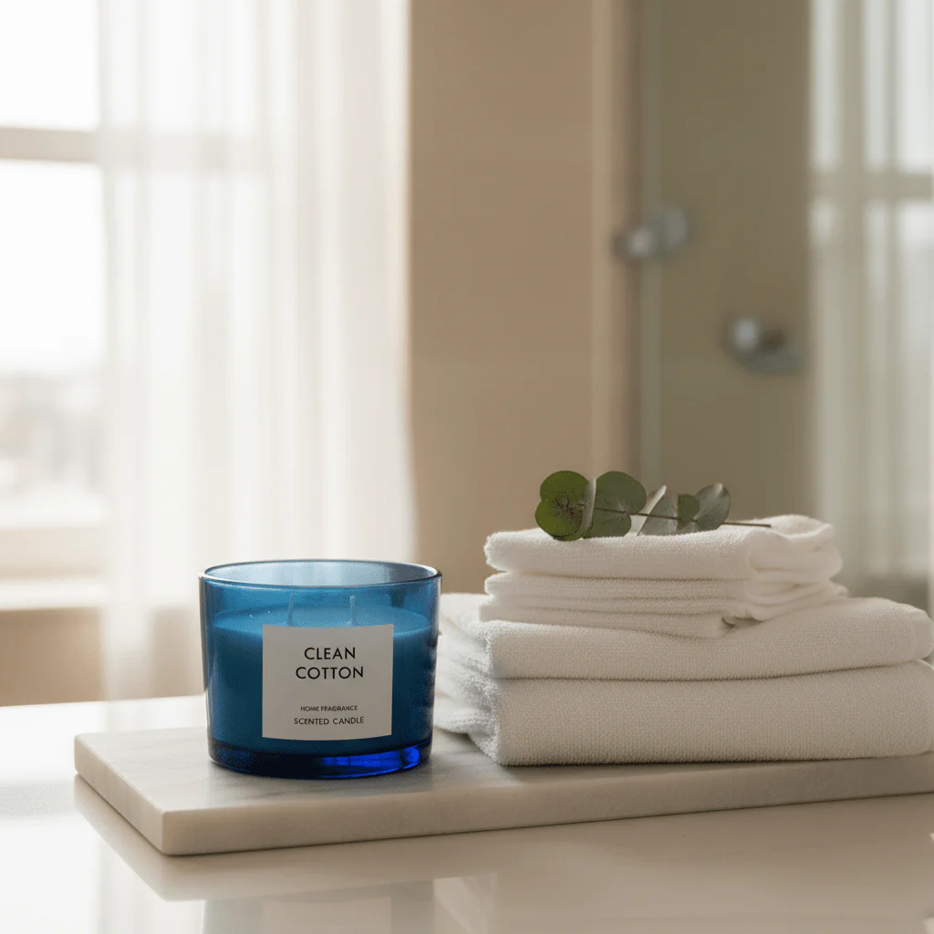 Home Fragrance Scented Candle in Glass Cup | 8×11 cm | Clean Cotton / Maple Leaf & Apple / Amber & Ginger Lily / Pear & Freesia - Image 4