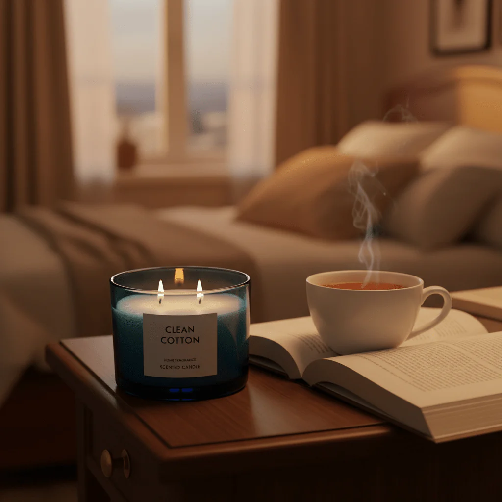 Home Fragrance Scented Candle in Glass Cup | 8×11 cm | Clean Cotton / Maple Leaf & Apple / Amber & Ginger Lily / Pear & Freesia - Image 5