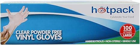 Hotpack 100pcs Clear Powder Free Vinyl Gloves Large 105mm