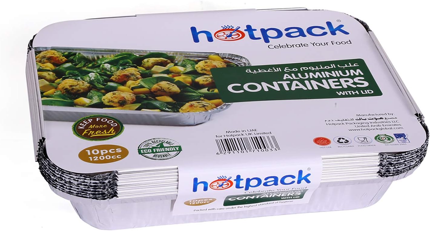 Hotpack 10pcs Rectangular Aluminium Containers with Lid 1200cc