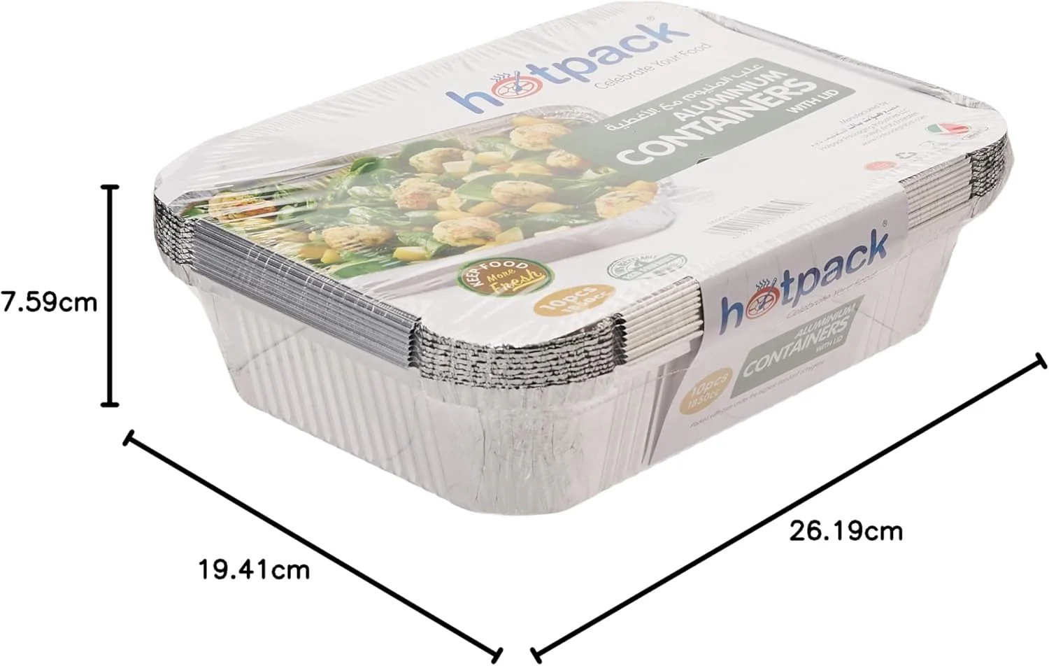 Hotpack 10pcs Rectangular Aluminium Containers with Lid 1850cc - Image 2