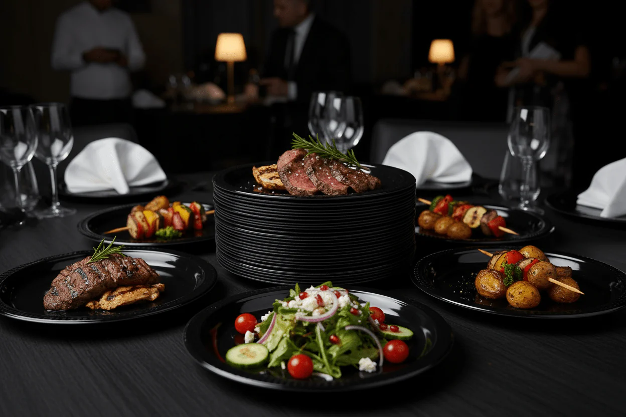 Hotpack 20pcs Round Black Plastic Plates 9" - Image 3