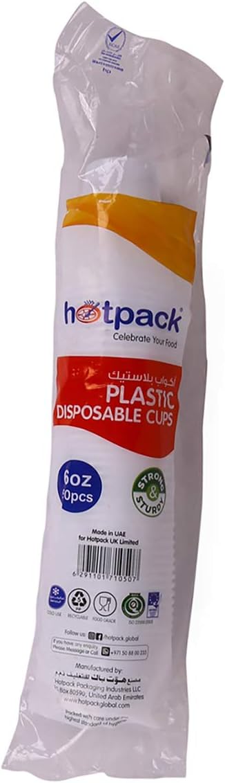 Hotpack 6oz Disposable Plastic Cups – 50 Pieces Pack - Image 2