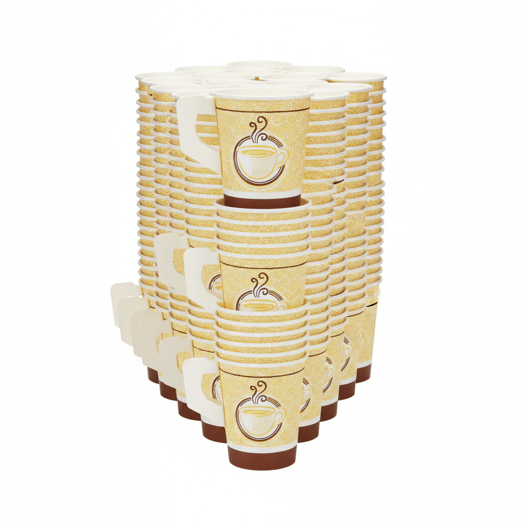 Hotpack 9oz Printed Paper Cups with Handle – Heavy Duty Coffee Cups (50 Count) - Image 2