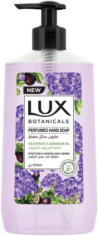 LUX Botanicals Perfumed Hand Wash, For all skin types, Fig Extract & Geranium Oil, Hygiene properties to effectively wash away germs, 500ml