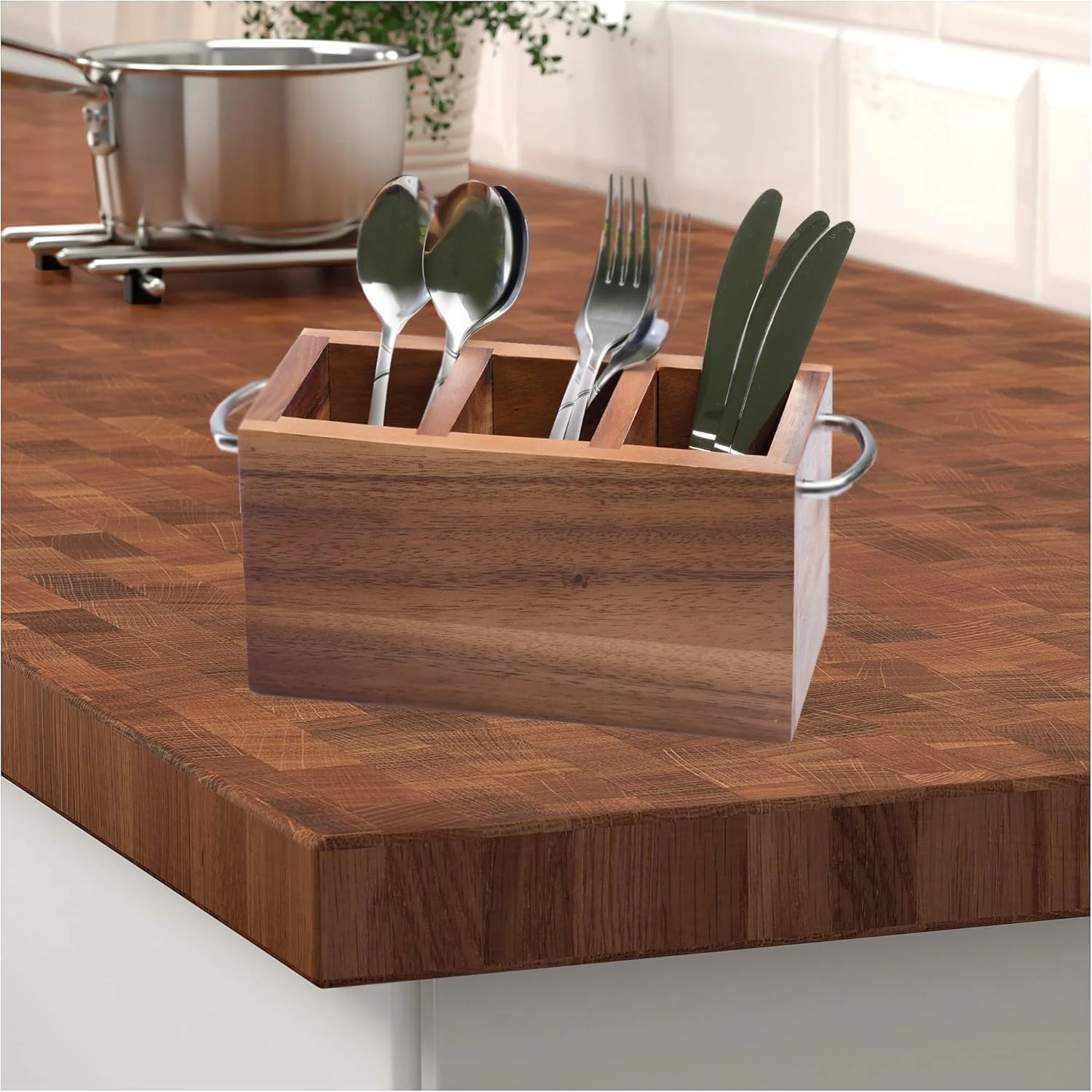 Billi Wooden Cutlery Holder With Metal Handle - Image 2
