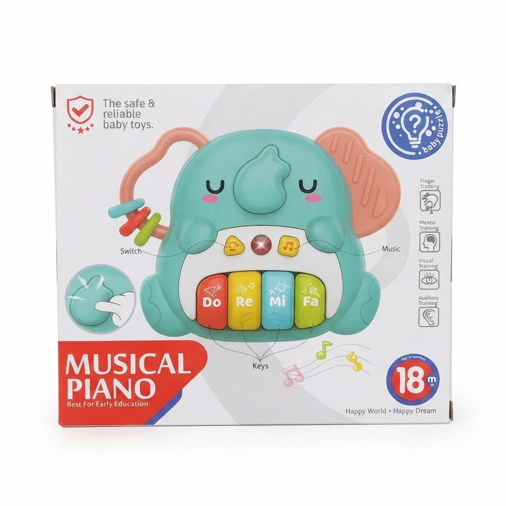 Huanger Musical Piano Elephant Baby Toy – Early Education Keyboard with Lights & Sounds (Do Re Mi Fa) - Image 2