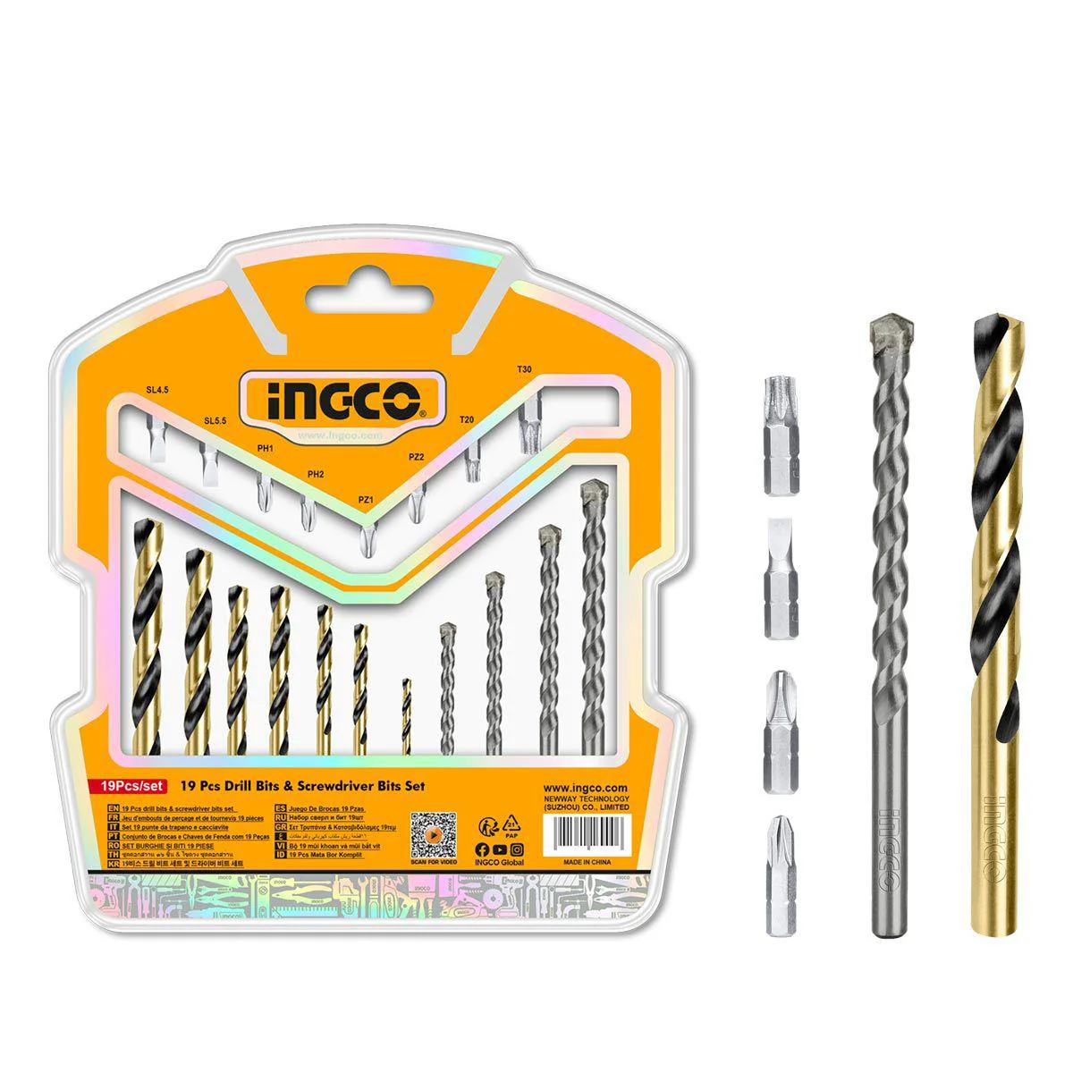 INGCO 19pcs Drill Bits & Screwdriver Bits Set