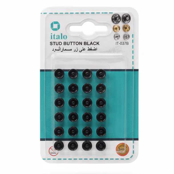 Italo Stud Button Black β Press Snap Fasteners | 24 Pcs (IT-037B)
