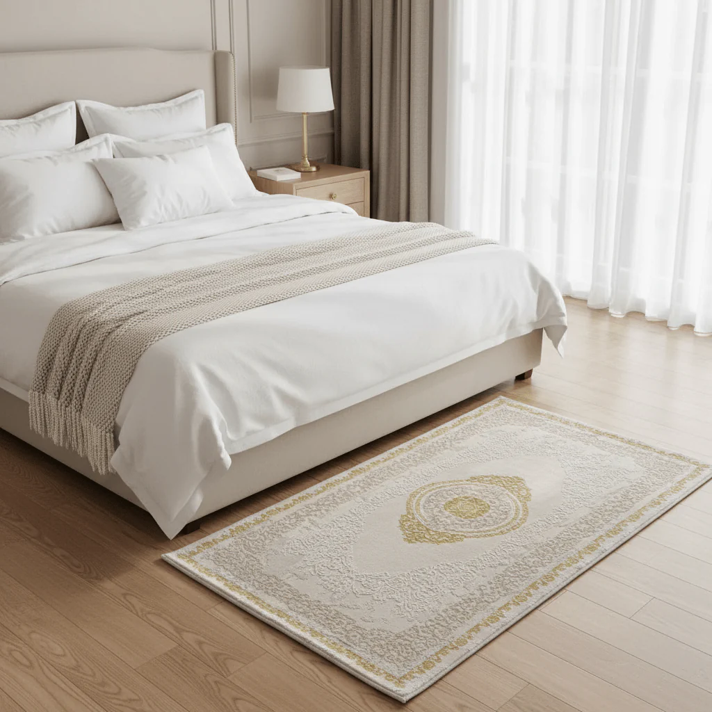 Lugo Ivory & Light Beige Carpet | Elegant Persian Medallion Design | 80 × 150 cm | - Image 2