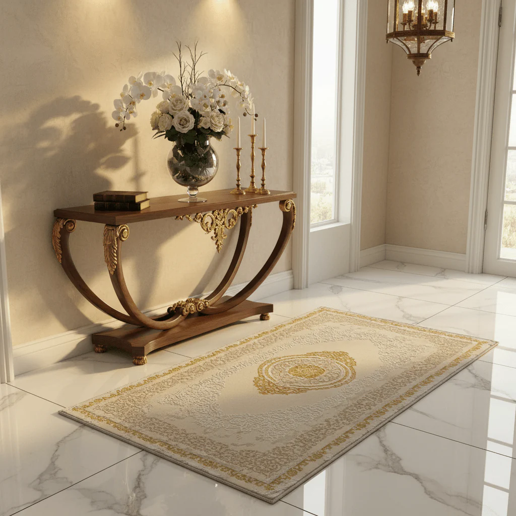 Lugo Ivory & Light Beige Carpet | Elegant Persian Medallion Design | 80 × 150 cm | - Image 3