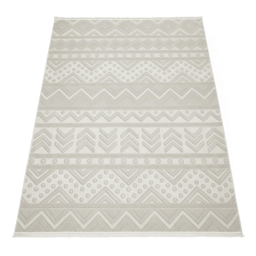 Jasmin Polypropylene Beige Carpet | Geometric Chevron & Dot Pattern | 250×350 cm | Made in Turkey | Stain-Resistant | Indoor Area Rug