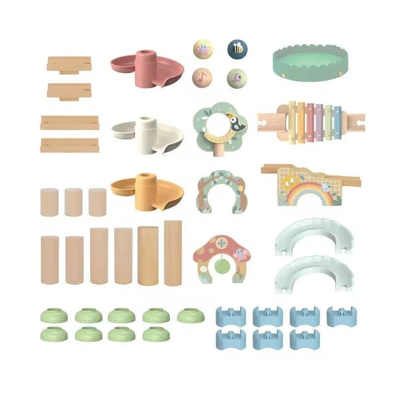 Joodi Wooden 43pcs Marble Run/Ball Drop Track Set with Music Channel - Image 2