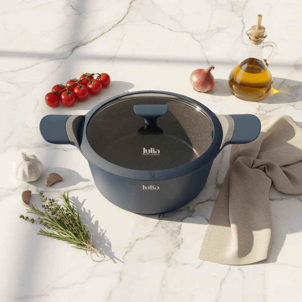 Julia Blue Casserole with Glass Lid | Non-Stick Grey Marble Coating | 24cm - Image 3