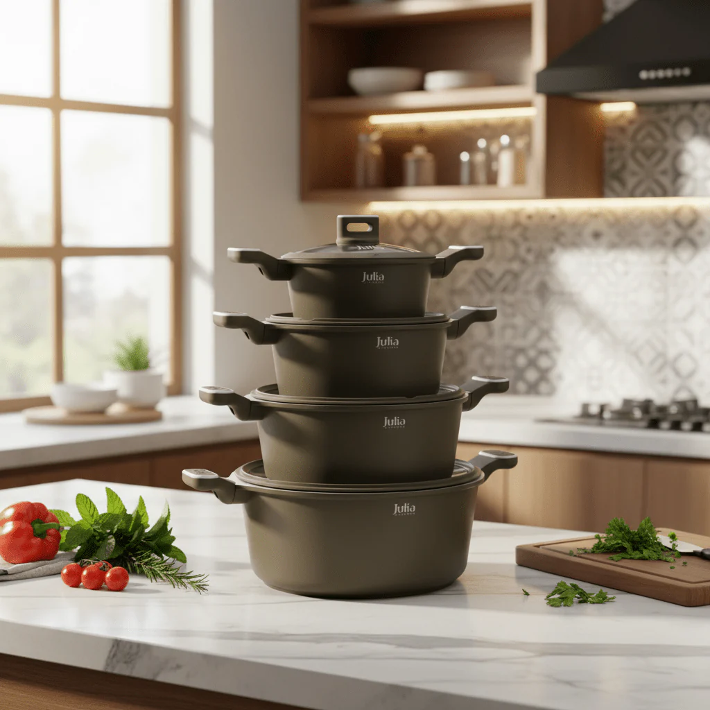 Julia Cookware Set 8-Piece – Matte Brown Finish - Non-Stick Durable Casserole Pots with Glass Lids for Everyday Cooking - Image 3