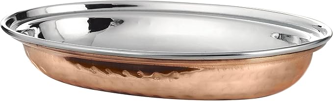Kedge Pure Copper Hammered Stainless Steel 1 Pole Oval Curry Dish, 300 ml Capacity