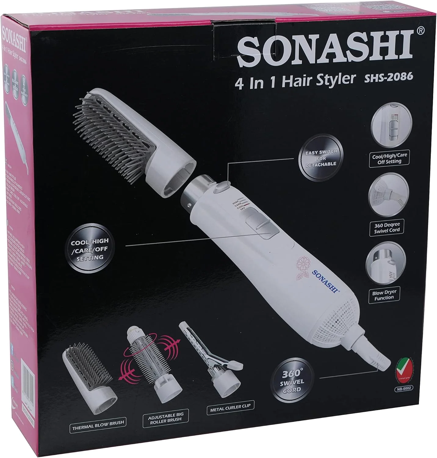 Sonashi SHS-2086 4 in 1 Hair Styler β 800w Hair Styling Tool with Detachable Thermal Brush, Convenient Settings β Personal Care Appliance - Image 5