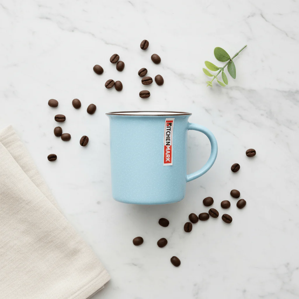 Kitchen Mark Classic Enamel Mug – Sky Blue with Brown Rim | 325ml - Image 3