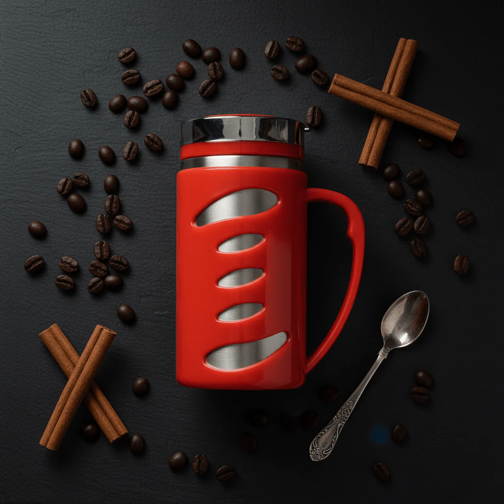Kitchen Mark Red Insulated Slender Mug – 300ml | Stainless Steel & Plastic Travel Cup with Lid - Image 3