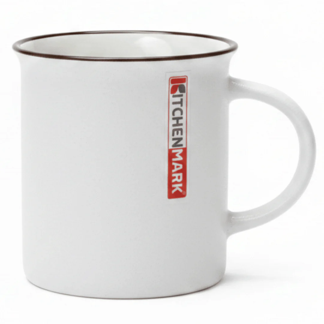 Kitchen Mark Classic White Enamel Mug with Brown Rim — 325ml