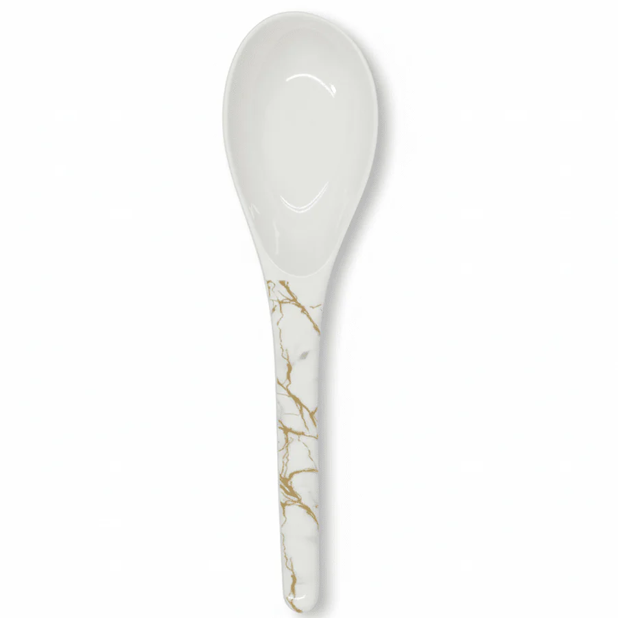 Kitchen Mark White Melamine Serving Spoon with Golden Shade Design, Heavy-Duty Kitchen Serving Utensil – 24 cm
