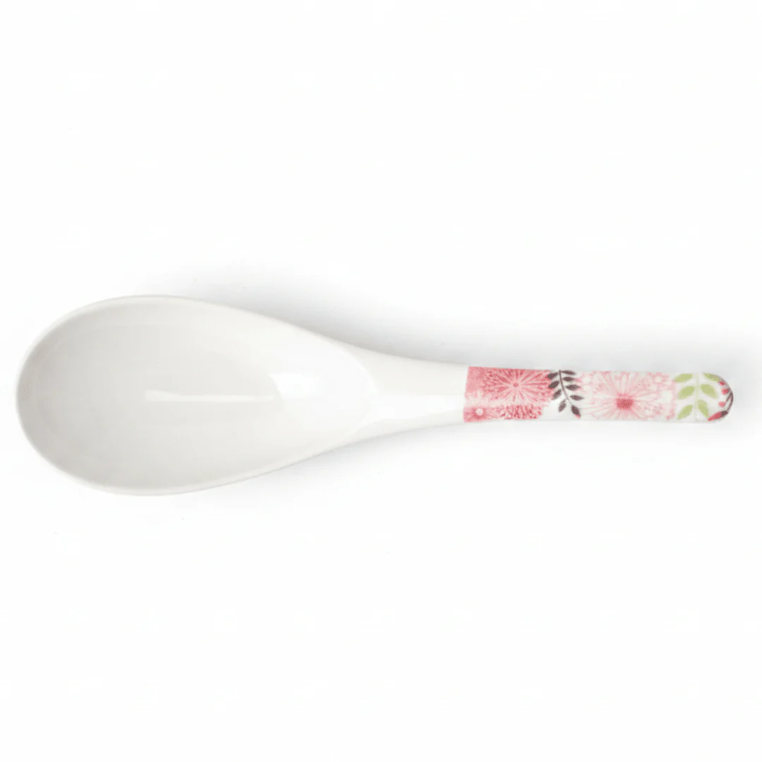 Kitchenmark White Melamine Serving Spoon with Pink Floral Design — 21cm