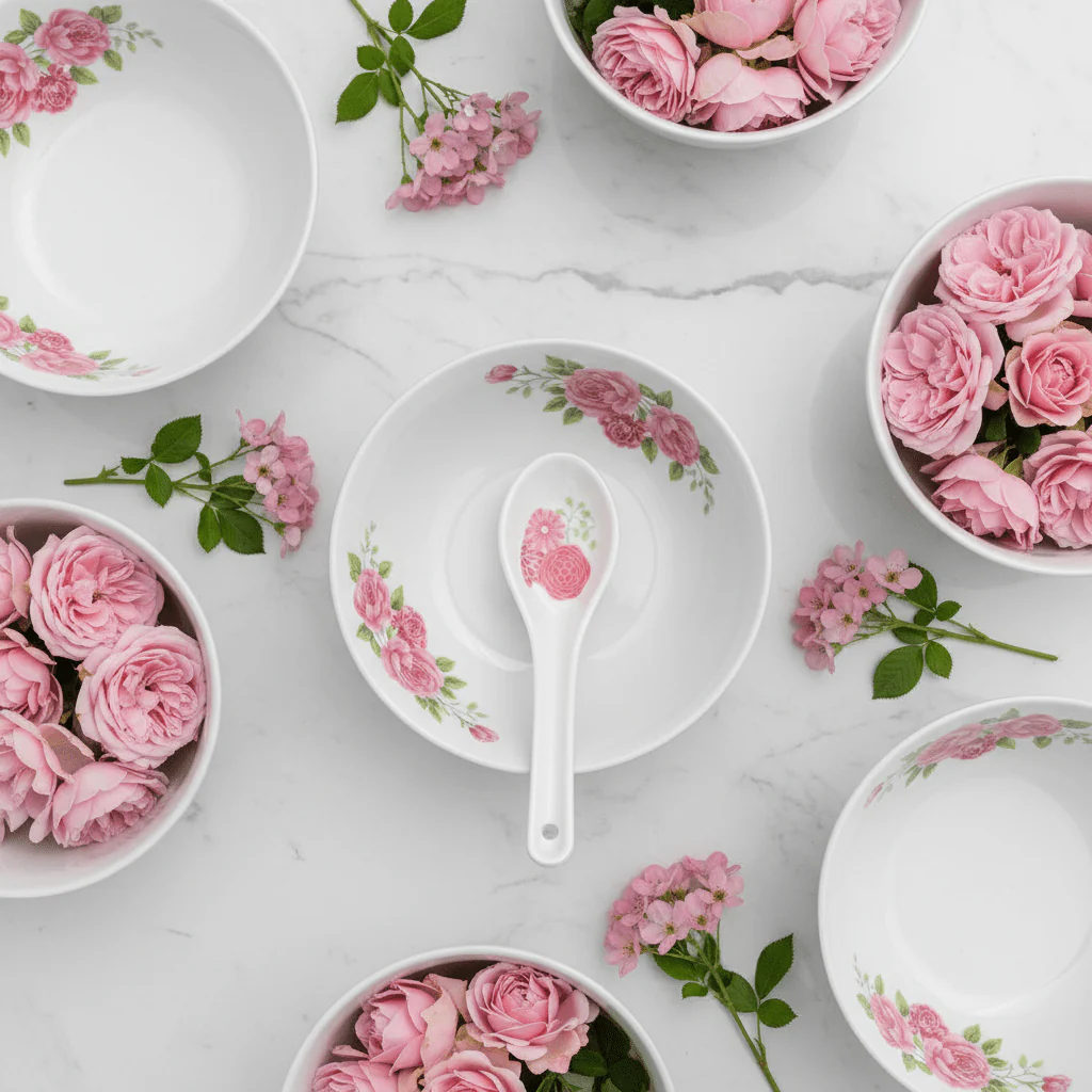 Kitchenmark White Melamine Soup Spoon – Pink Floral Design | 13.5cm - Image 3
