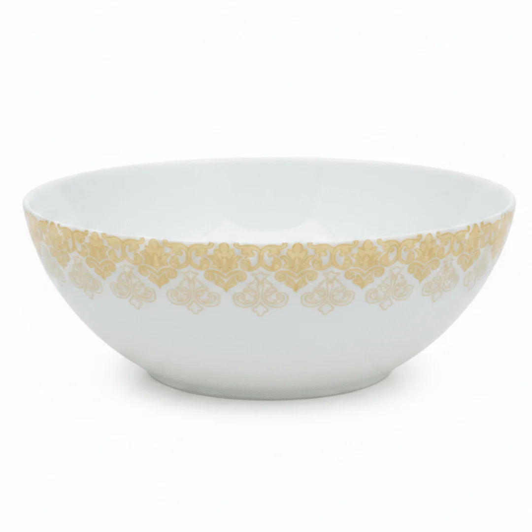 Larah by Borosil White & Gold Opalware Serving Bowl 8 Inch